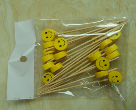 Not Coated Finishing Bamboo Skewers with Smile Face Pattern