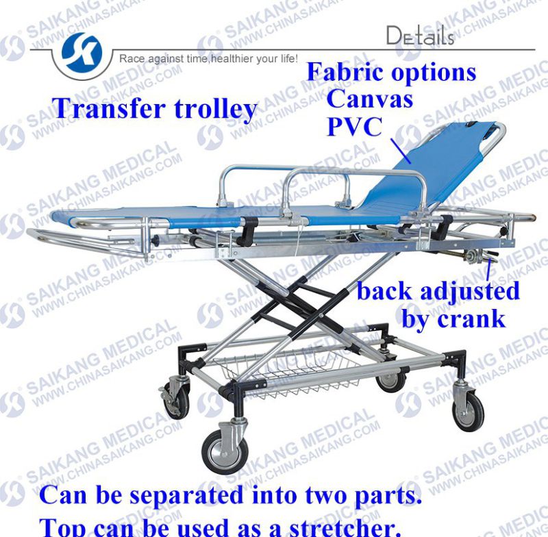 Skb040 (B) Back Adjustable Transfer Trolley, Hospital Stretcher Trolley