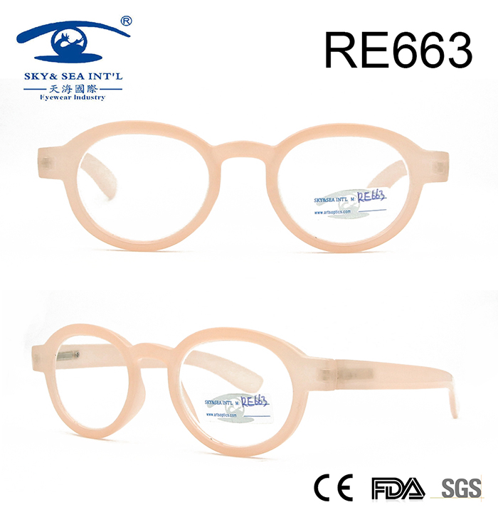 Light Pink Round Frame China Wholesale Reading Glasses (RE664)