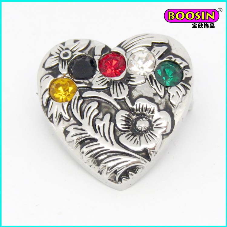 2015 Fashion Alloy Metal Bulk Heart Shape Pins with Rhinestone