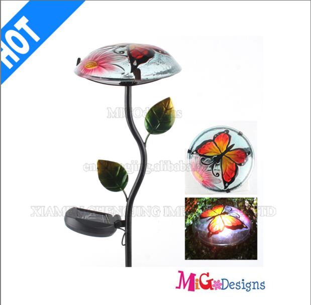 Garden Stake Metal and Glass Mushroom Solar Lights