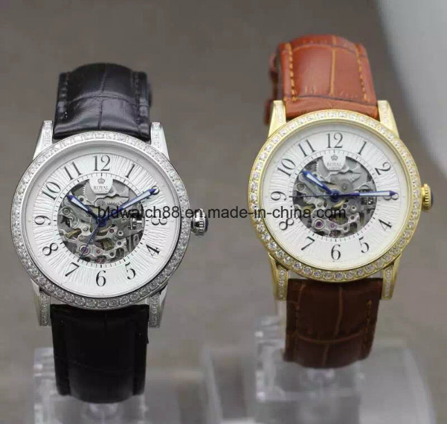 Mens Mechanical Skeleton Wrist Watch with Stainless Steel Case