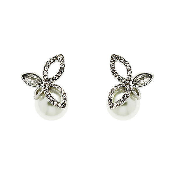 925 Silver Finesse Crystal and Pearl Leaf Stud Earrings jewelry with Gold Plated