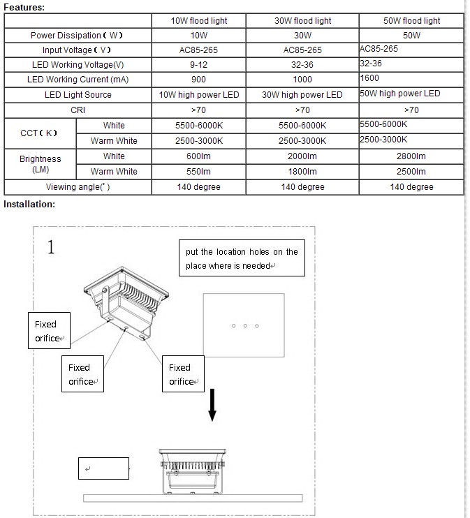 50W High Lumen Waterproof Outdoor Flood Light IP65 (CE RoHS)