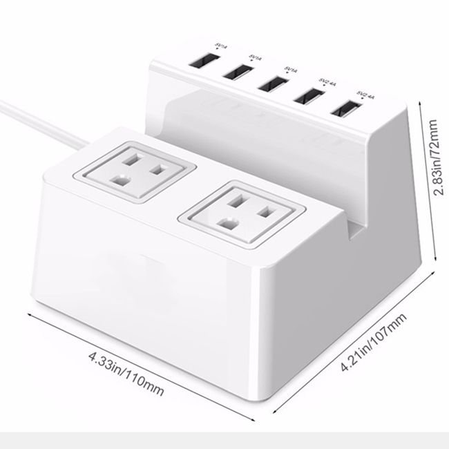 Smart Charging Desktop Charger with 2 AC EU Us Au UK Outlets and 5 Ports USB Charger