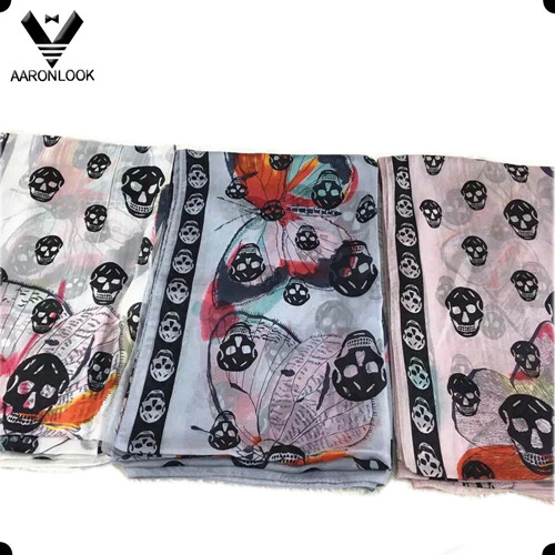 Women's Wholesale High Quality Skeleton Head Printed Silk Scarf