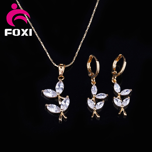 Good Quality Fashion Gold Plated Zircon Necklace and Earrings Jewelry Sets