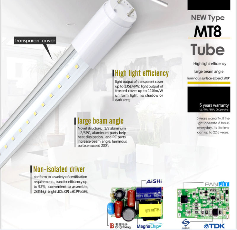 Cost-Effective 2835 9W 18W 22W LED Tube Extrusion PC Shenzhen with Ce RoHS 5 Warranty Years