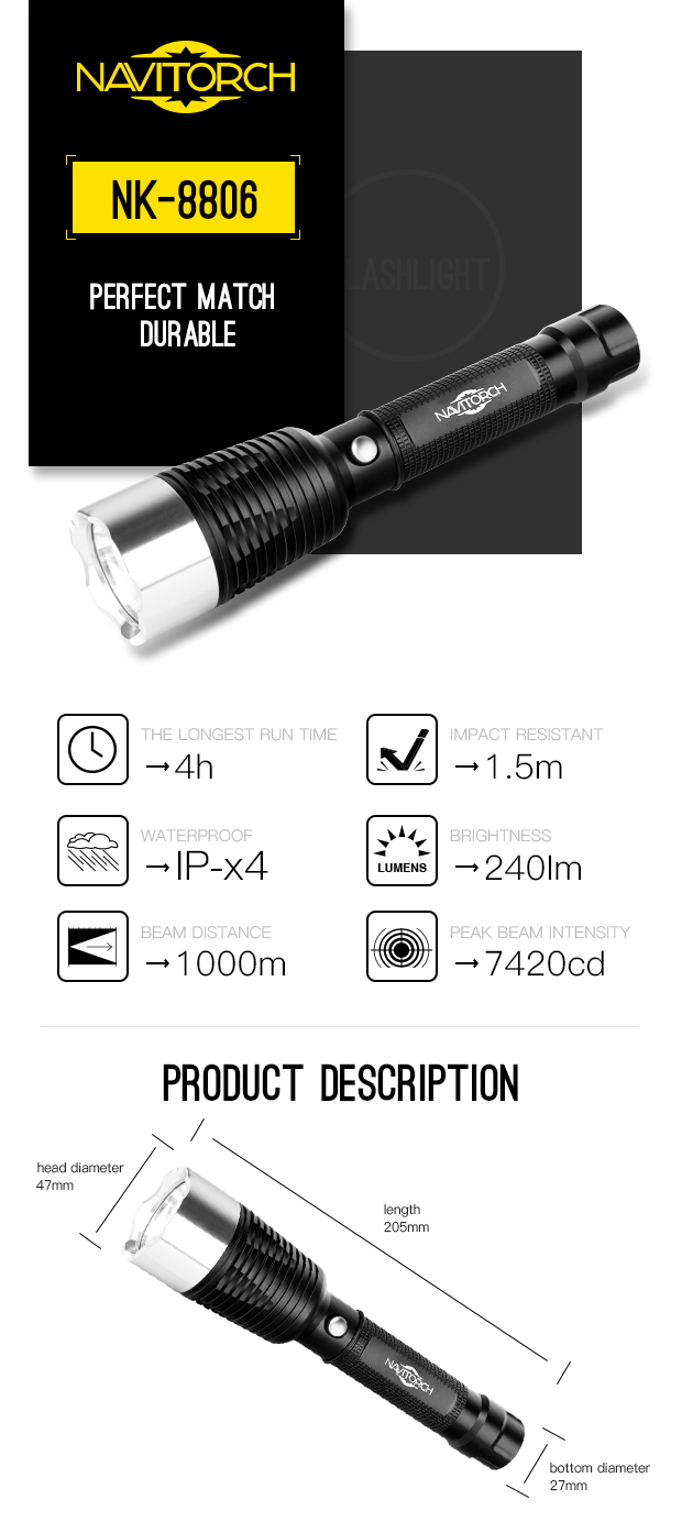 CREE XP-E LED Durable 5W Aluminium Alloy LED Torch (NK-8806)