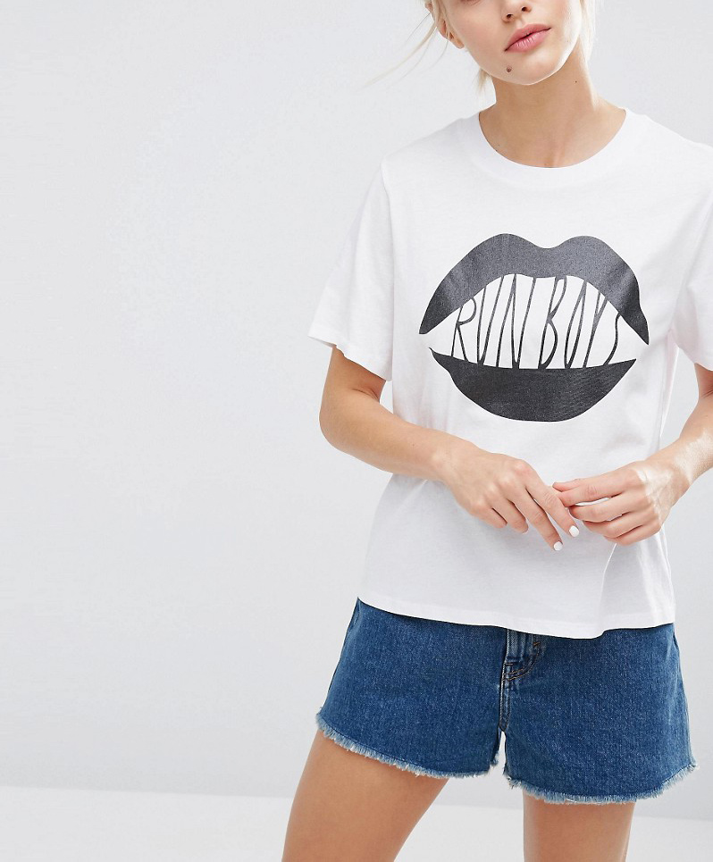 White Color with Black Printing Fashion Women Tee T Shirt