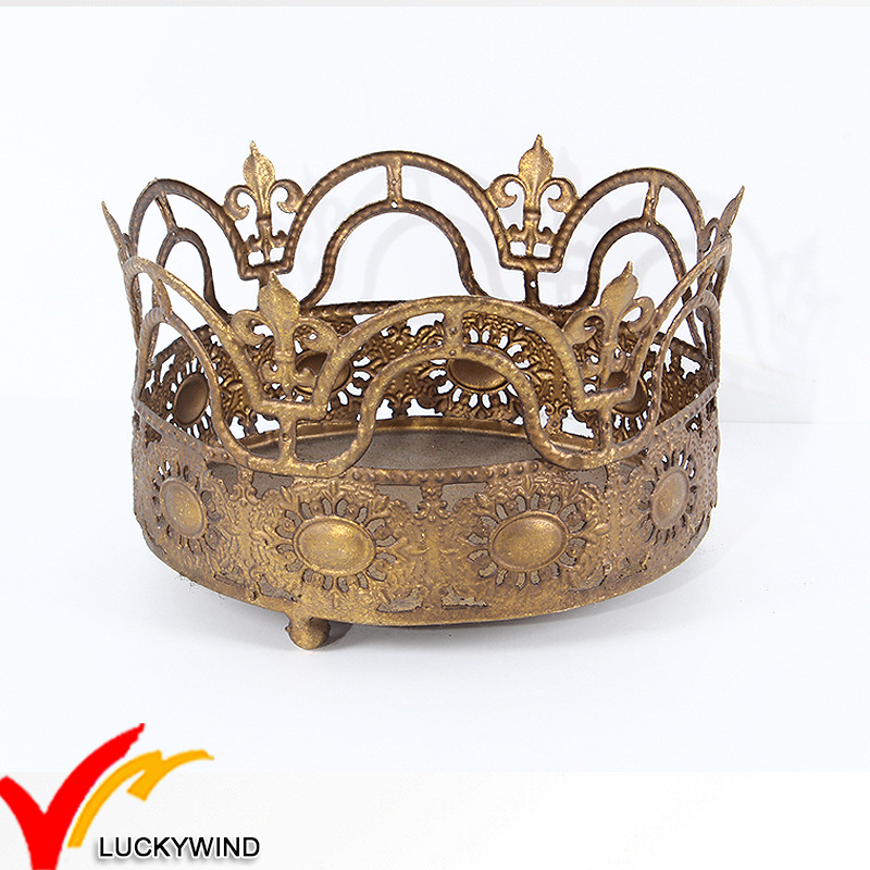 Antique Gold Metal Crown Candle Holder