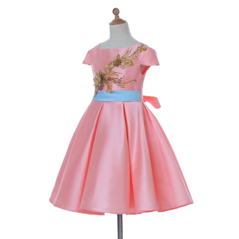 Pink Satin Flower Girl Dress for Wedding and Ceremonial