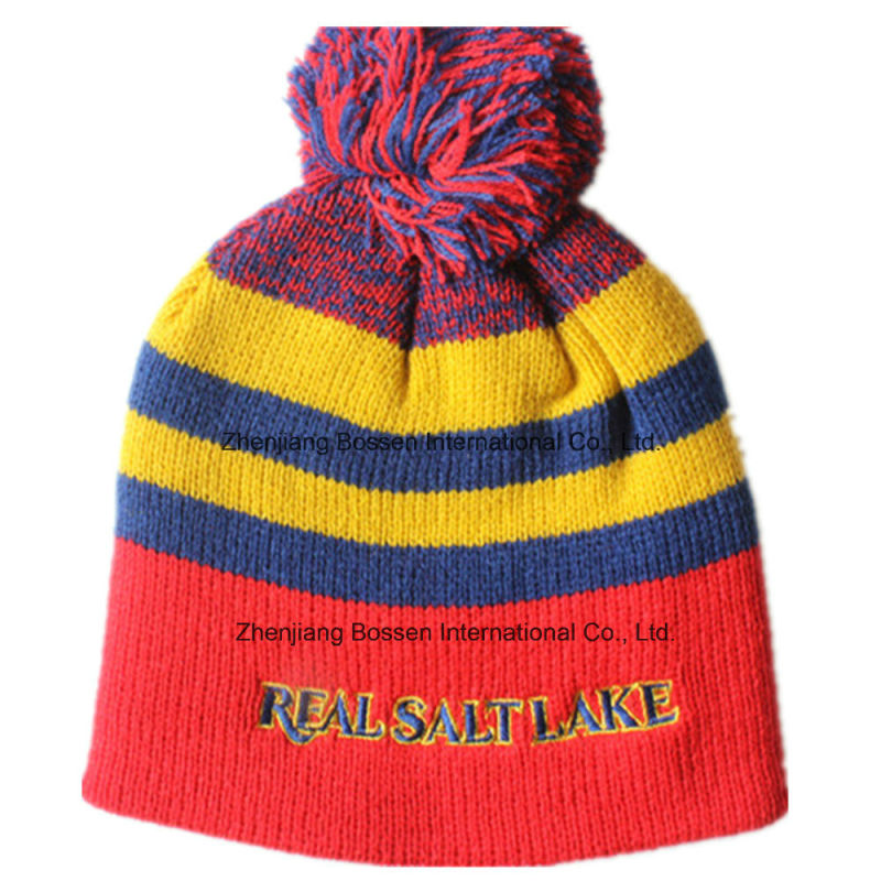 Customized Logo Embroidered Acrylic Wool Winter Ski Sports Warm Knitted Beanie Hat