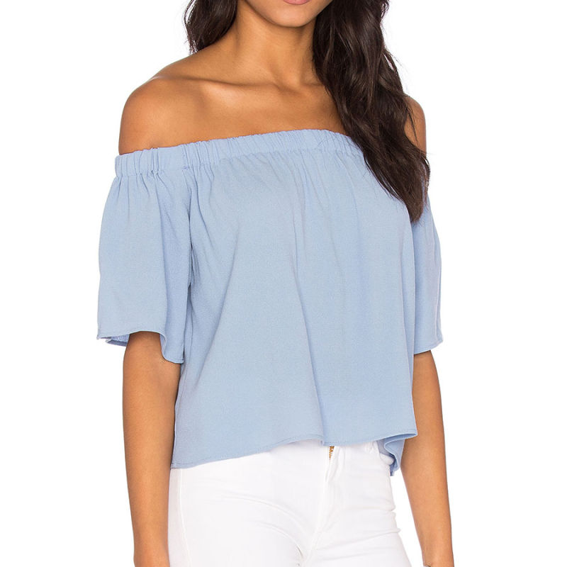 Blue off Shoulder Leisure Top for Romantic Women