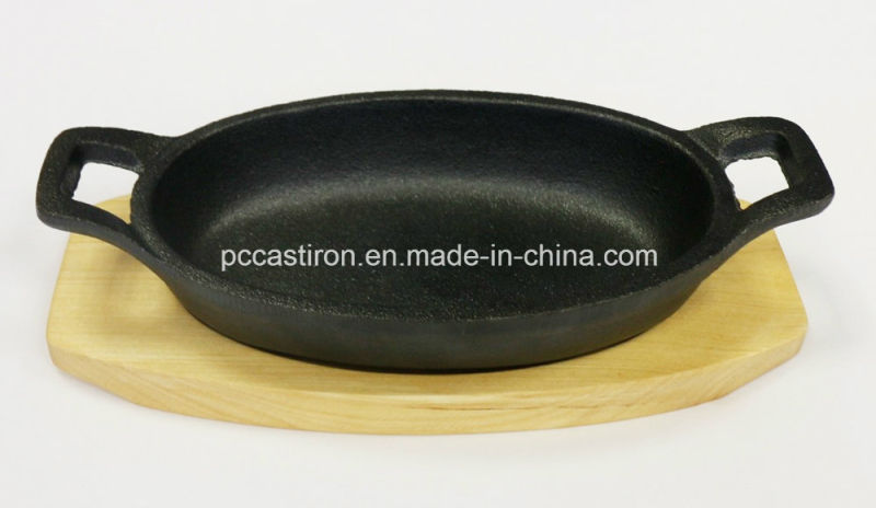 Preseasoned Cast Iron Mini Serving Skillet with Wooden Base Oil Finished