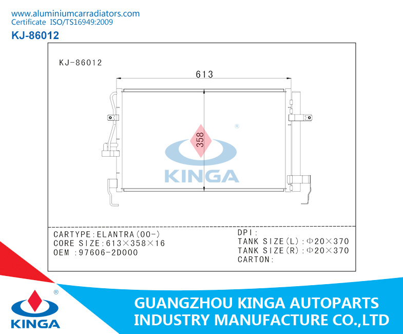 for Hyundai Condenser for Elantra (00-) with OEM 97606-2D000