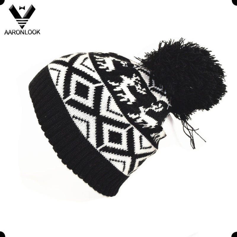 Fashion Acrylic Jacquard Deer Hat with Pompom