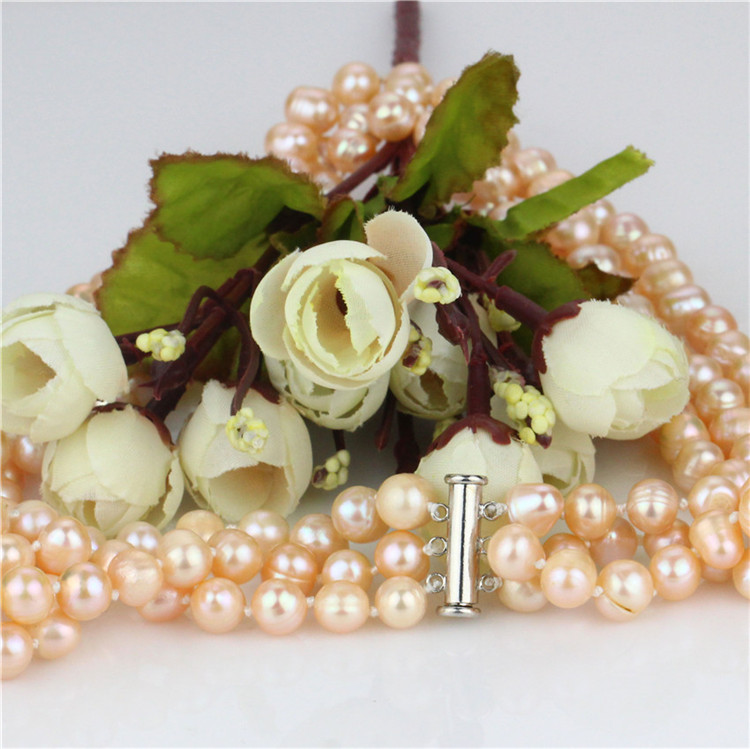 Snh Peach Color Hot Sale 925 Silver Pearl Necklace for Women