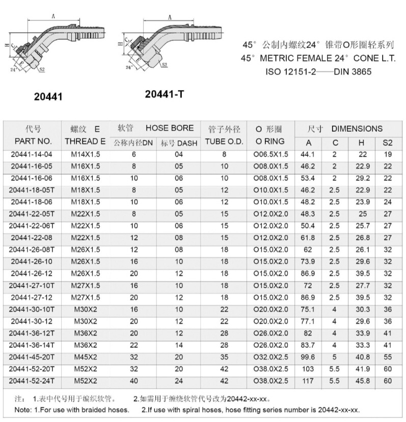 45 Degree Elbow Metric Female Thread Hydraulic Hose Fitting (20441)