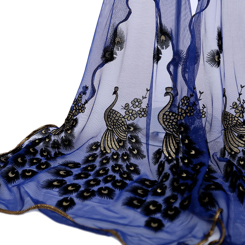 Women Embroidered Peacock Long Shawl Scarf