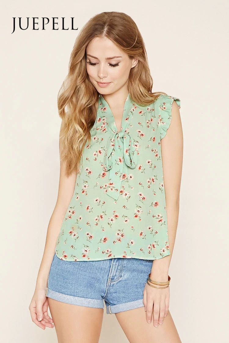 OEM Fashion Floral Tie-Neck Top