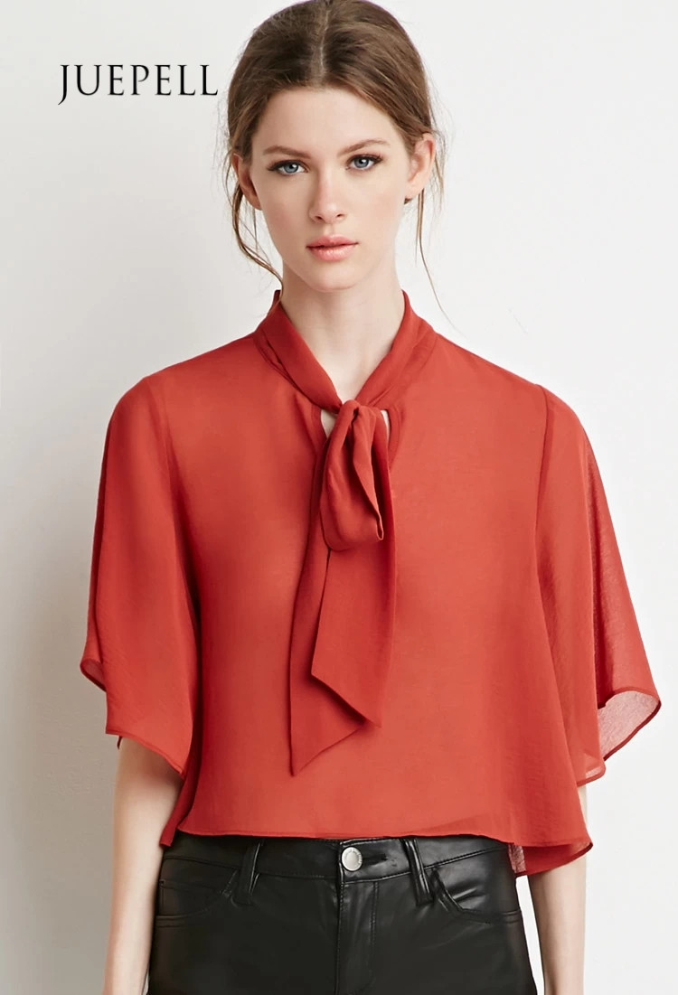 Contemporary Self-Tie Neck Cropped Blouse