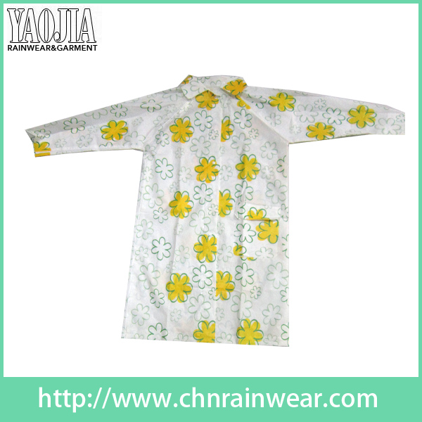 Functional Printed Flower PVC Long Rain Coat / Rain Wear