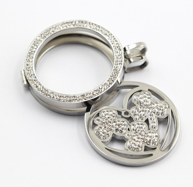 Hot Selling Fashion 316L Stainless Steel Locket Pendant Jewelry with Pave Stones