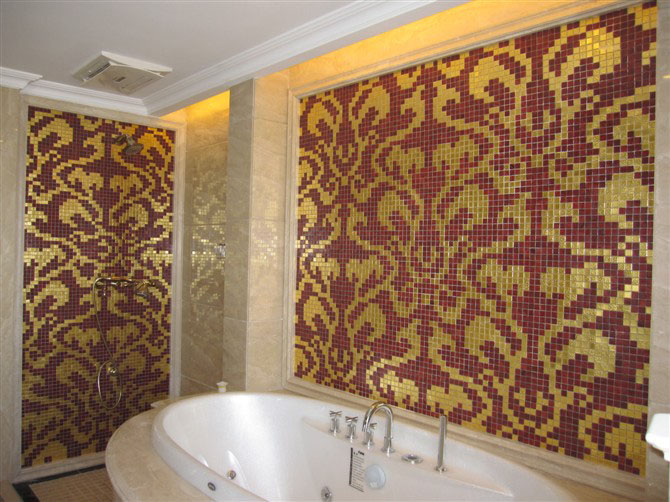 Gold Mosaic, Pattern Mosaic Art Mosaic Wall Tile (HMP648)