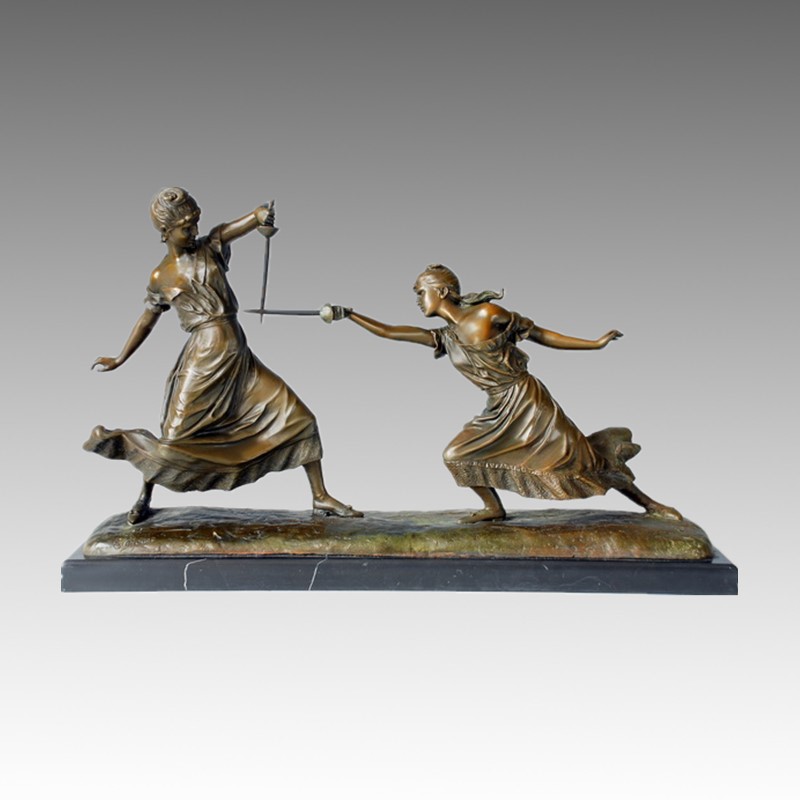 Soldiers Bronze Garden Sculpture Ladies Dueling Deco Brass Statue TPE-301