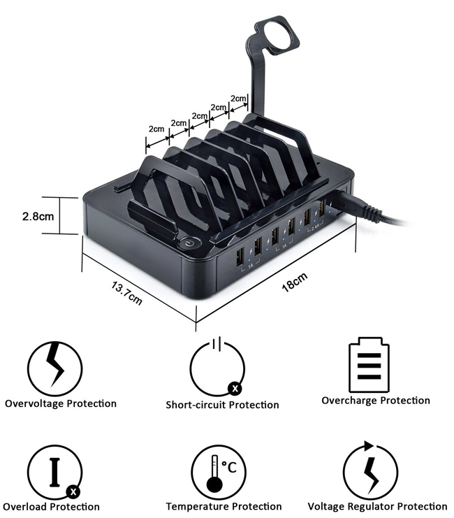 6 USB Multi Ports Charger with Stand Dock for iPhone 5 6 7 iPad Samsung