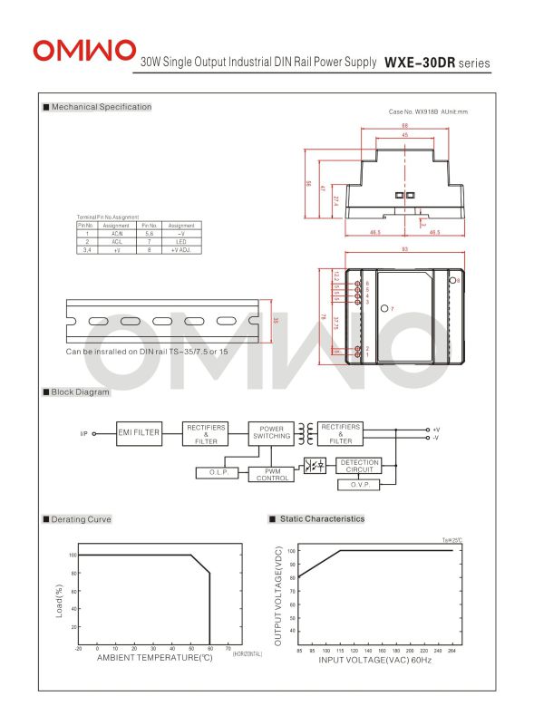 Omwo Wxe-15dr-5 Single Output DIN Rail Switching Power Supply