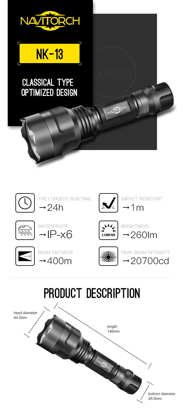 CREE XP-E Long Shot Without Border Aluminum Rechargeable LED Torch (NK-17)