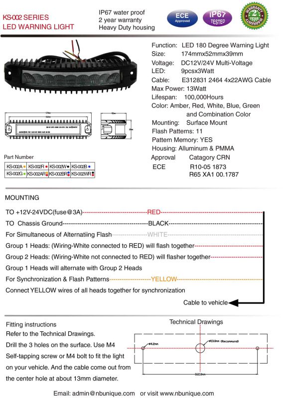 ECE R65 R10 Approved LED Warning Light with 19 Flash Style