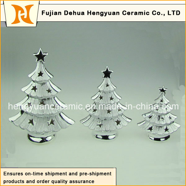 Silver Ceramic Christmas Tree Shape Stand Candle Holder for Home Decoration