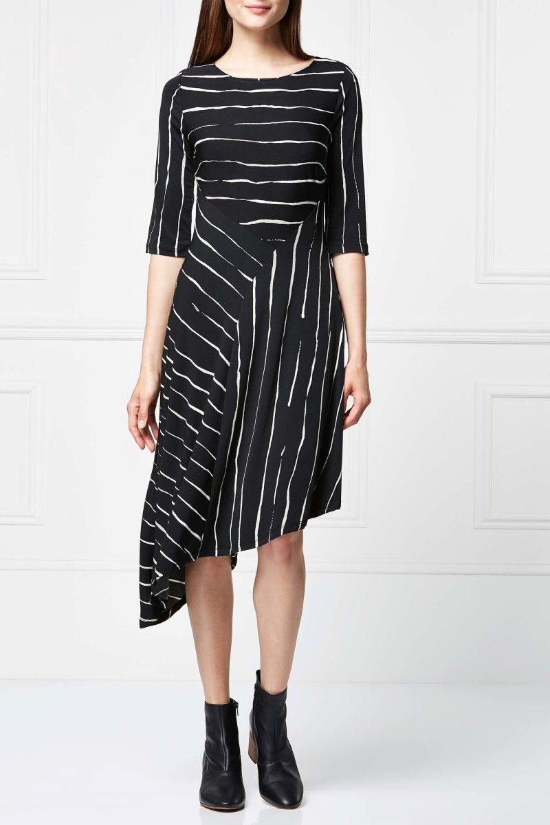 Black Stripe Hem Asymmetric Dress