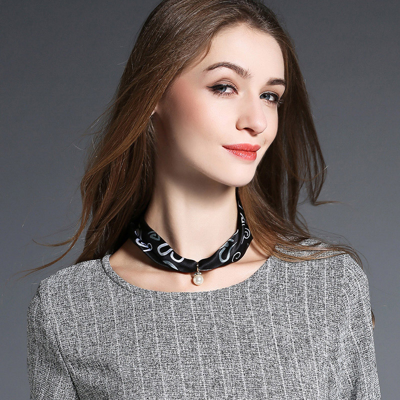 Black Silk Scarf Necklace for Women