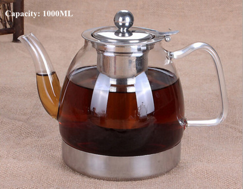 Glass Body Stainless Bottom Tea Kettle Coffee Pot