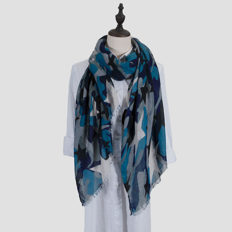 Womens Lightweight Camouflage Starred Fashion Print Shawl Wrap Scarf (SW100)