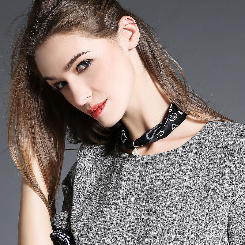 Black Silk Scarf Necklace for Women