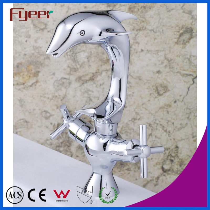 Fyeer Original Dolphin Dual Handle Bathroom Wash Basin Faucet Hot&Clod Water Sink Mixer Tap