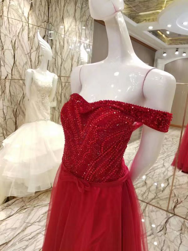 Red Beading Bodice Evening Dress for Wedding