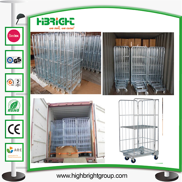 Metal Foldable Nestable Warehouse Wire Mesh Roll Cage Cart