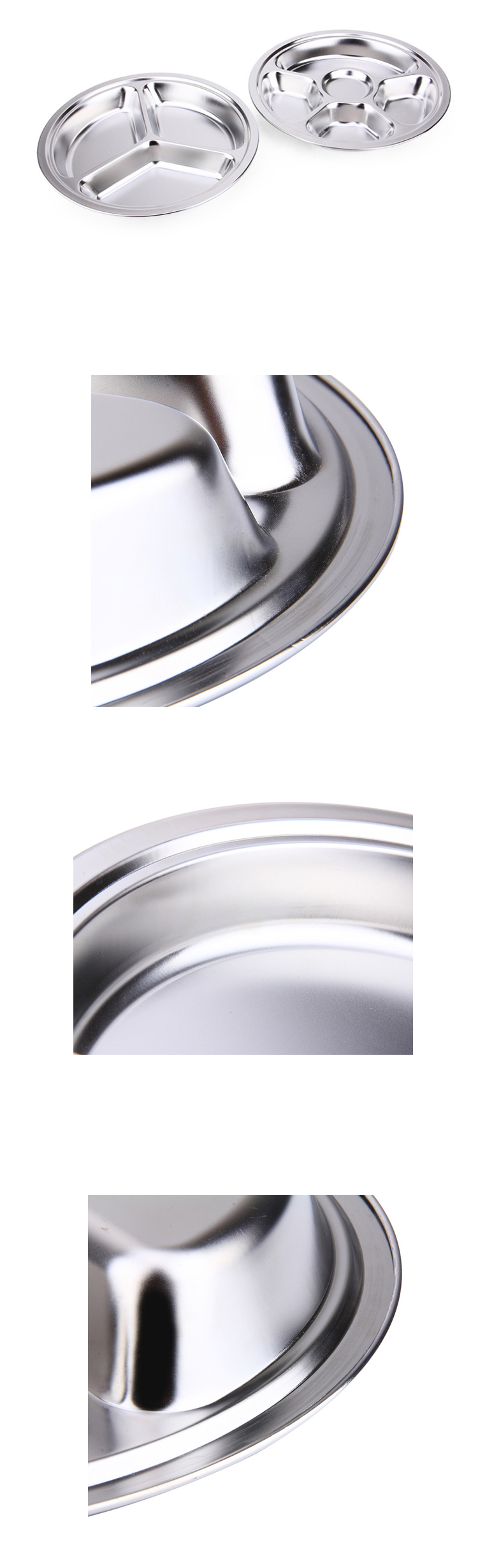 Stainless Steel Round Shape Food Tray /School Deep Dinner Plates