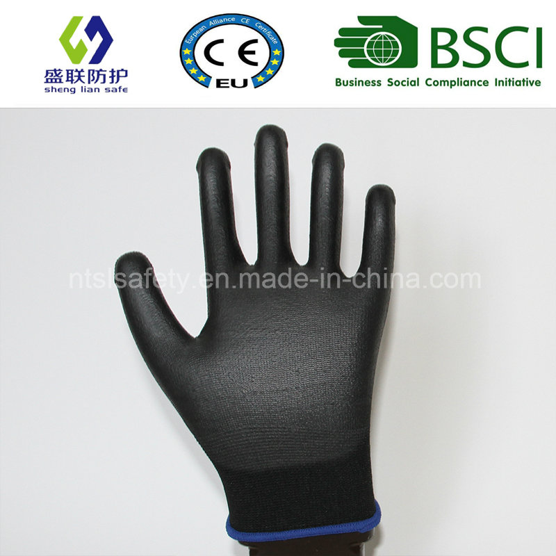 13G Black Polyester with Gary PU Coating Safety Gloves (SL-PU207)