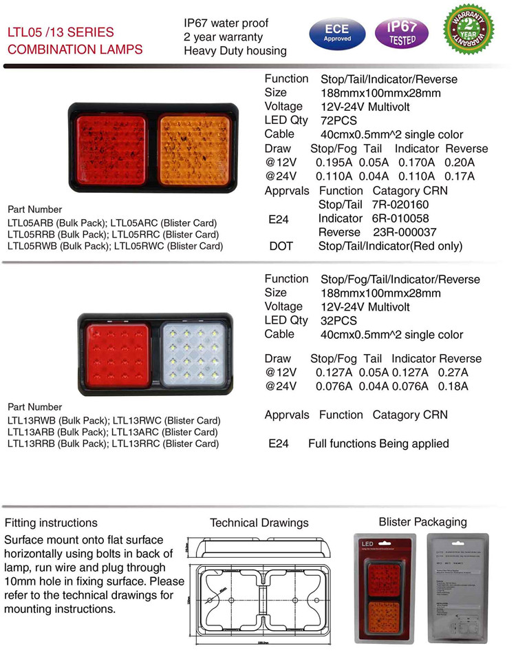 Ltl13 Series 12/24V IP67 Waterproof Truck LED Tail Light