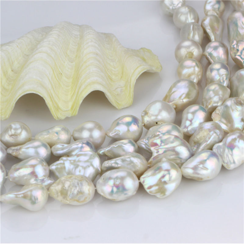 Irregular Shape Pearl Strand 15-16mm AA- Nucleated Freshwater Pearl Strand Wholesale