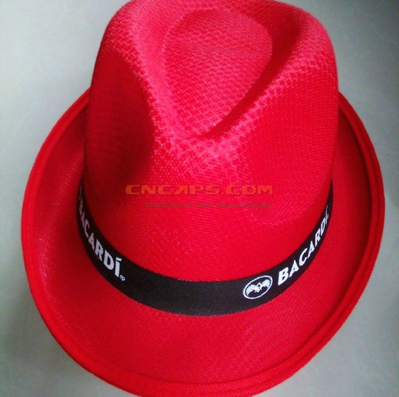 Red Color Fedora Hat Men with Custom Printed Logo