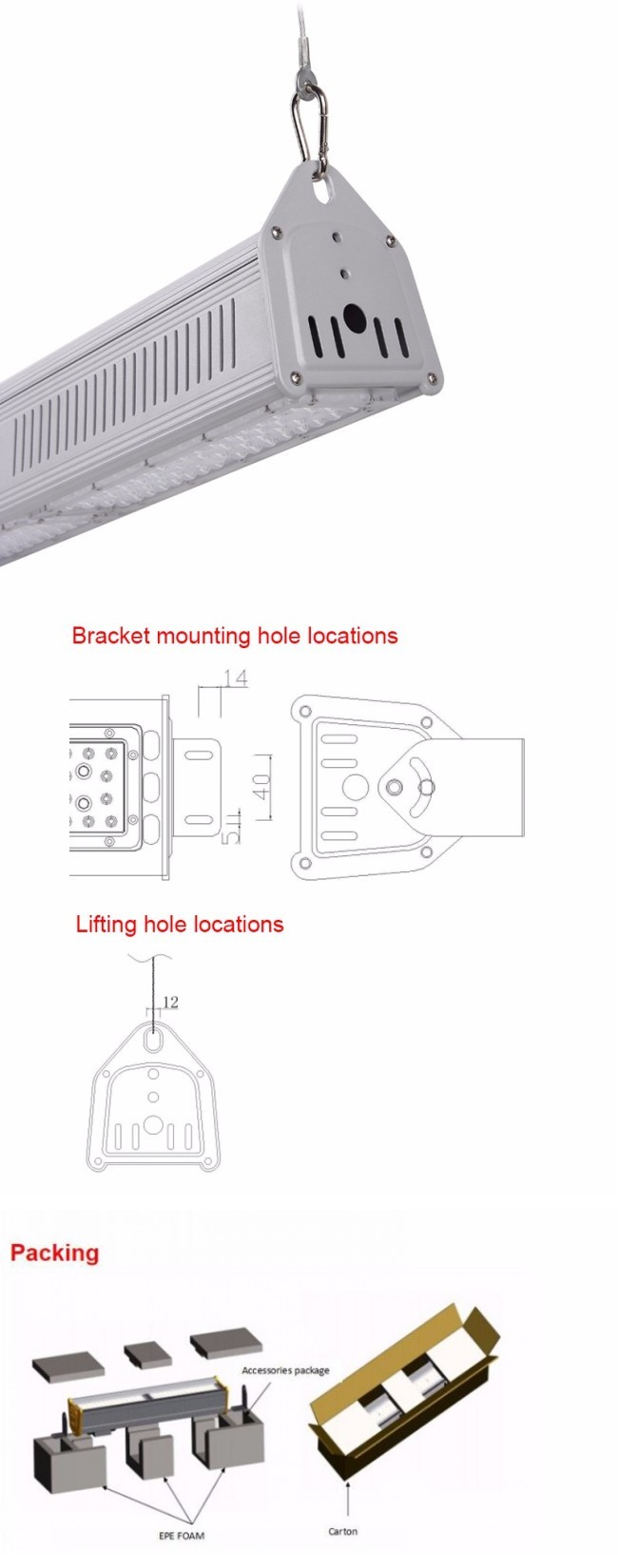 High Power Linear LED High Bay Light 300W with IP65 Waterproof