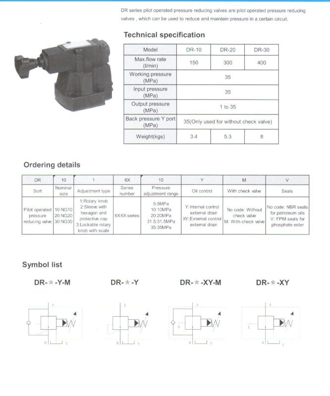 Dr Series Pilot Operated Pressure Reducing Valve